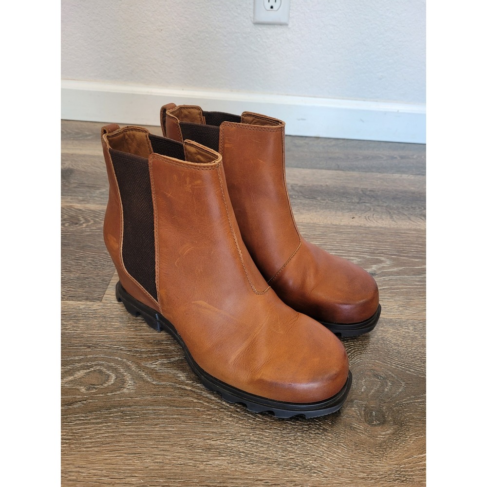 Sorel Joan of Arctic Wedge III Chelsea Brown Leather Boots NL4357-245 Womens 11